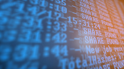 Mining Cryptocurrency process program on display PC. Using Software. Share Found.