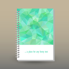 vector cover of diary or notebook with ring spiral binder - format A5 - layout brochure concept - mint green colored - polygonal triangle pattern