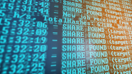 Mining Cryptocurrency process program on display PC. Using Software. Share Found.