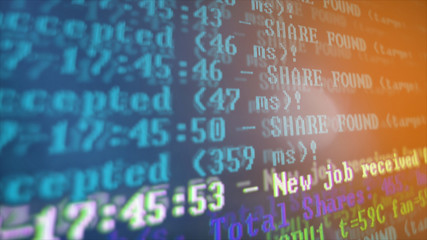 Mining Cryptocurrency process program on display PC. Using Software. Share Found.