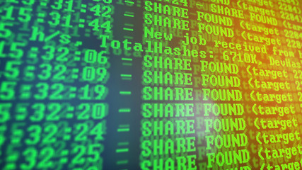 Mining Cryptocurrency process program on display PC. Using Software. Share Found.