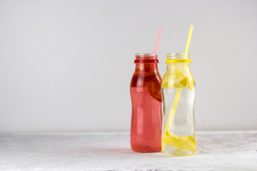 strawberry and lemon drinks copy space