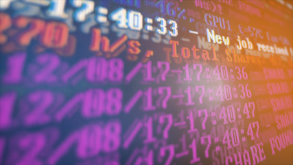 Mining Cryptocurrency process program on display PC. Using Software. Share Found.