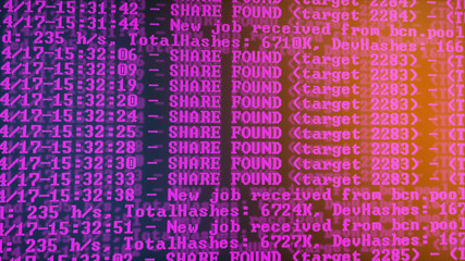 Mining Cryptocurrency process program on display PC. Using Software. Share Found.
