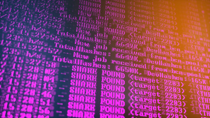 Mining Cryptocurrency process program on display PC. Using Software. Share Found.