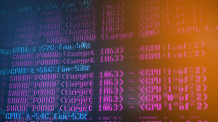 Mining Cryptocurrency process program on display PC. Using Software. Share Found.