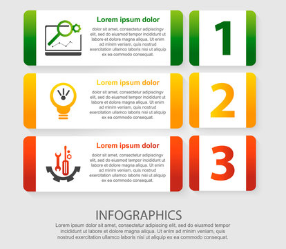 Modern vector illustration 3D. An infographic template with three steps and an image of five rectangles. Use for business presentations, education, web design diagrams with 3 steps. Step by step