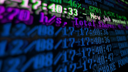 Mining Cryptocurrency process program on display PC. Using Software. Share Found.