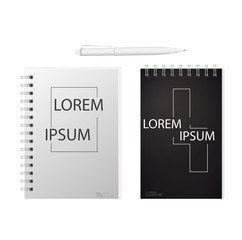 Realistic notebook vector set, Notepad black,white and Pen Set Of Corporate Identity And Branding Stationery Templates. Illustration Isolated On White Background.Mock Up Template Ready For Your Design