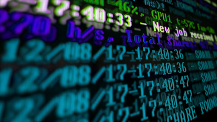 Mining Cryptocurrency process program on display PC. Using Software. Share Found.