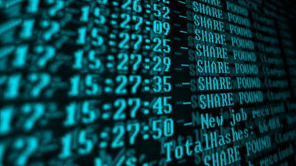 Mining Cryptocurrency process program on display PC. Using Software. Share Found.