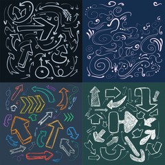 Hand drawn arrow collection on a dark background for your design.