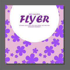 Violet flowers on a flyer. Can be used as greeting cards or wedding invitation.