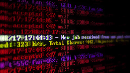 Mining Cryptocurrency process program on display PC. Using Software. Share Found.