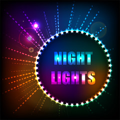 A bright background with neon lights in the distance and a place for text in the center.