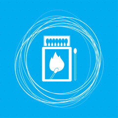 matchbox and matches icon on a blue background with abstract circles around place for your text.