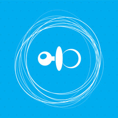 baby pacifier icon on a blue background with abstract circles around and place for your text.