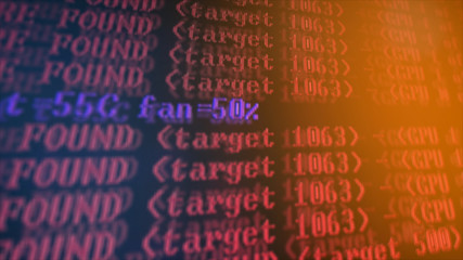 Mining Cryptocurrency process program on display PC. Using Software. Share Found.