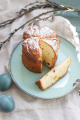 Easter still life with blue eggs