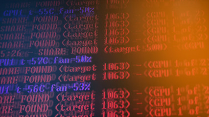 Mining Cryptocurrency process program on display PC. Using Software. Share Found.