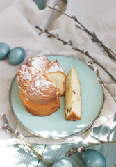 Easter still life with blue eggs