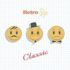 Faces with a smile . Retro emotions