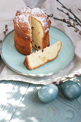 Easter still life with blue eggs