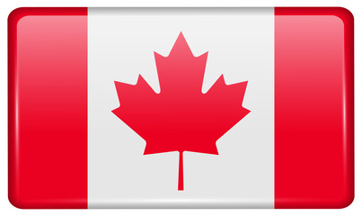 Flags Canada in the form of a magnet on refrigerator with reflections light.