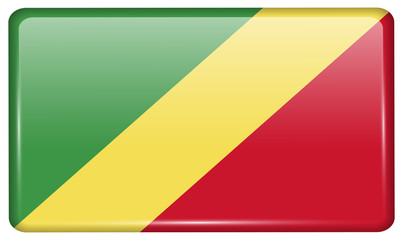 Flags Congo Republic in the form of a magnet on refrigerator with reflections light.