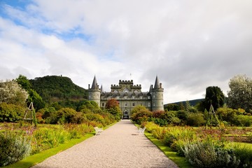 Inveraray Castle and garden on the shore of Loch Fyne.