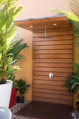 Outdoor shower in tropical setting
