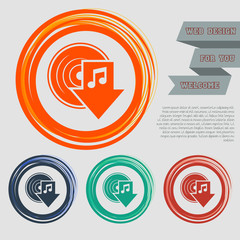 download music icon on the red, blue, green, orange buttons for your website and design with space text.