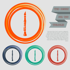 Clarinet icon on the red, blue, green, orange buttons for your website and design with space text.
