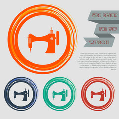 Sewing Machine icon on the red, blue, green, orange buttons for your website and design with space text.