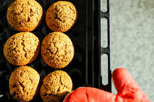 Cookies on a baking sheet in the oven