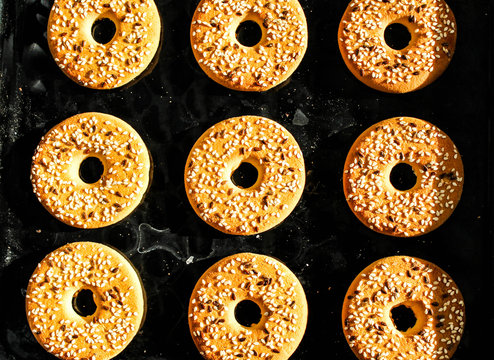 Cookies on a baking sheet in the oven