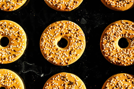 Cookies on a baking sheet in the oven