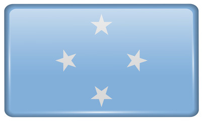 Flags Micronesia in the form of a magnet on refrigerator with reflections light.