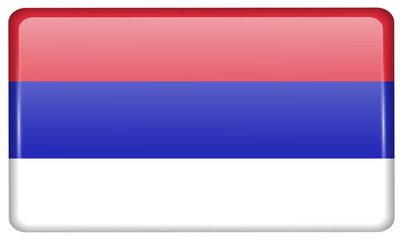 Flags Republika Srpska in the form of a magnet on refrigerator with reflections light.