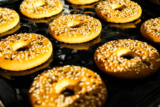 Cookies on a baking sheet in the oven