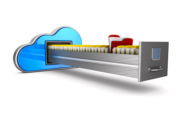Cloud and filing cabinet on white background. Isolated 3D illustration