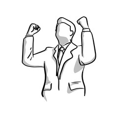 businessman with hand sign of success vector illustration sketch hand drawn with black lines isolated on white background