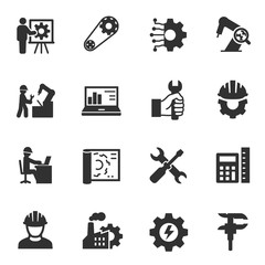 Engineering icons set. Monochrome icons set. Engineer, simple symbols collection