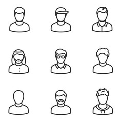 avatars of men icon set, linear design. Collection of different icons. Line with editable stroke