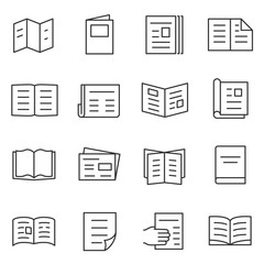 Printed matter and publication icons set. linear style. Line with Editable stroke