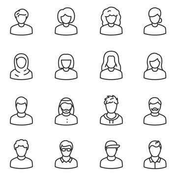 Male and female avatars icon set. Peoples linear design. Collection of different icons. Line with editable stroke