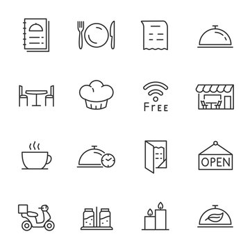 Restaurant, icons set. Line with Editable stroke
