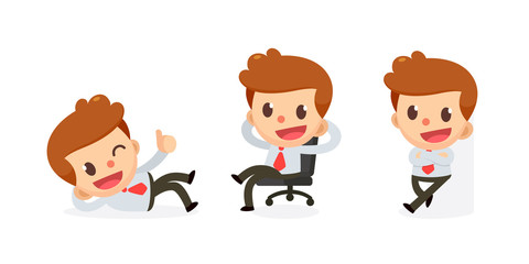 Set of Tiny businessman character in actions. Relax time.
