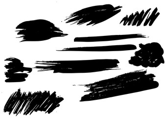 set different grunge brush strokes. Dirty artistic design elements isolated on white background. Black ink vector brush strokes. Black isolated paintbrush collection. Brush strokes isolated