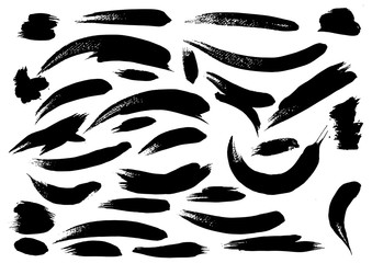 set different grunge brush strokes. Dirty artistic design elements isolated on white background. Black ink vector brush strokes. Black isolated paintbrush collection. Brush strokes isolated